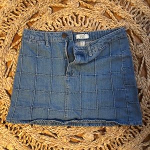 blue grid jean skirt